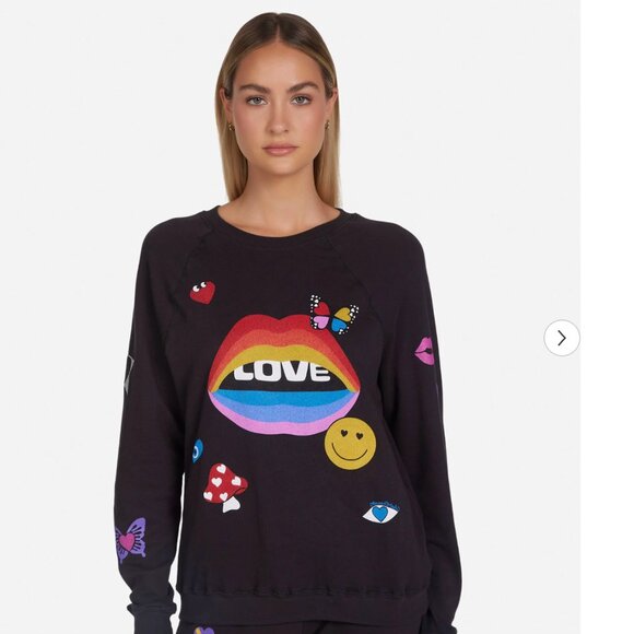 Lauren Moshi Anela Love Collage Crew Neck Raglan Pullover Sweatshirt NWT - Picture 4 of 7